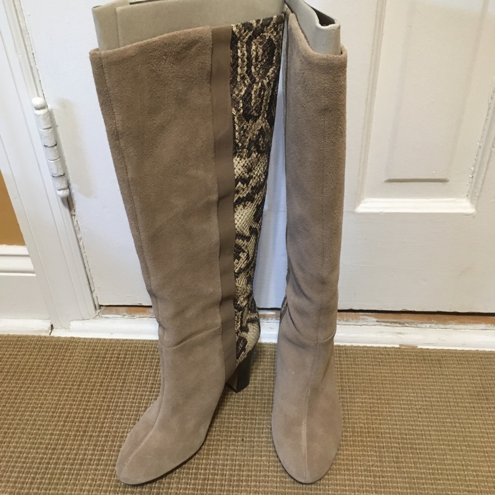 Leather Suede & Faux Snakeskin Knee High Boots 7